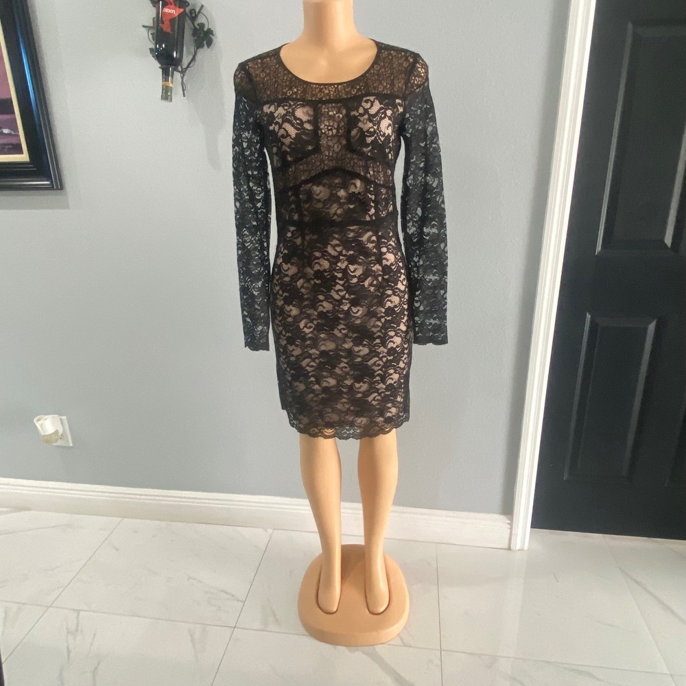 Ivanka Trump Womens Black Floral Lace Long Sleeve Sheath Dress ID3A8VHB BLK